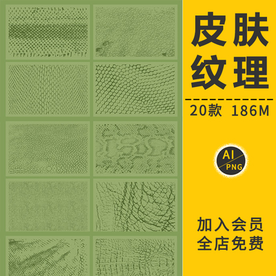 动物皮肤背景底纹理图案蛇大象鬣蜥犀牛鳄鱼变色龙AI矢量免抠素材