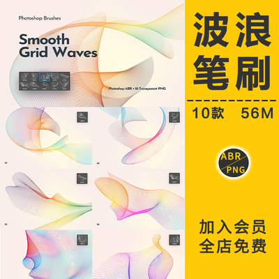 抽象几何艺术线条扭曲风格科技动感波浪粒子PNG免抠图PS笔刷素材