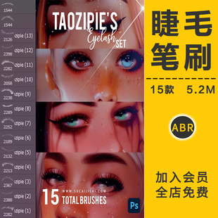 手绘人像眼睛睫毛笔刷朋克风人物头像肖像漫画插画笔触PS设计素材