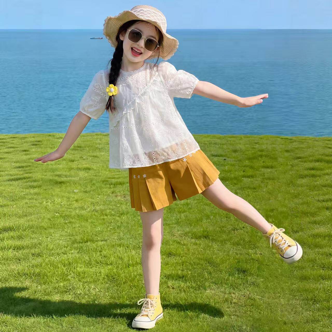 女童夏季甜美短袖短裤两件套