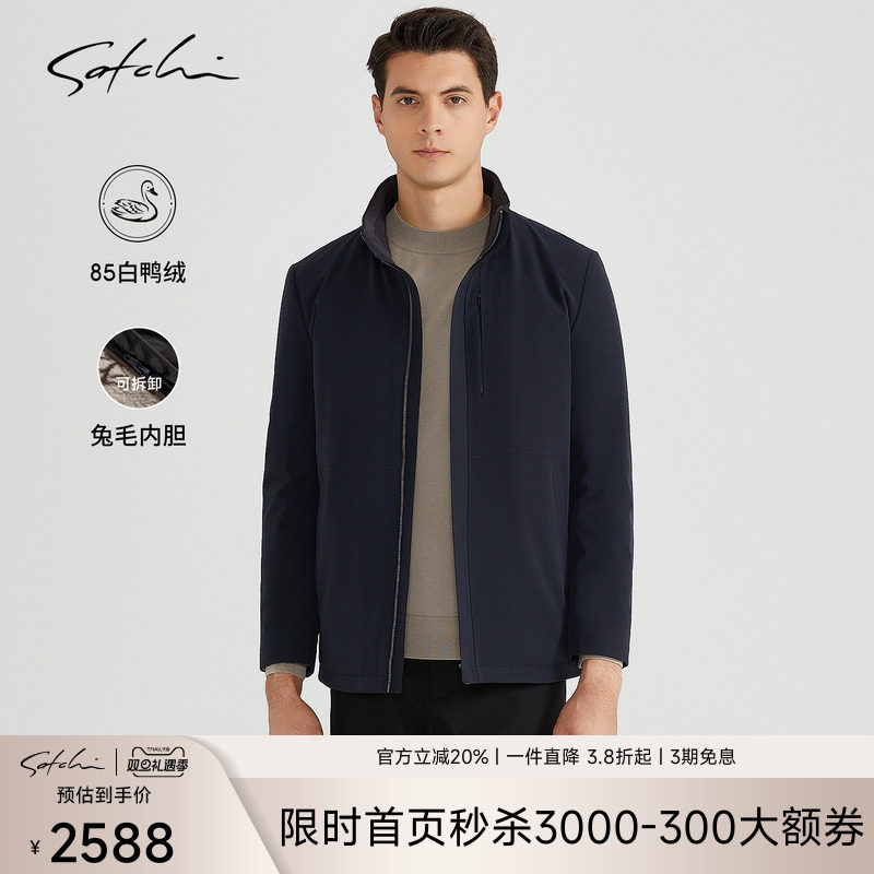 Satchi可拆兔毛内胆鸭绒皮草外套