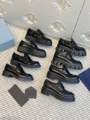 百搭 女真皮复古坦克底轮胎底单鞋 高品质 三角标厚底增高乐福鞋