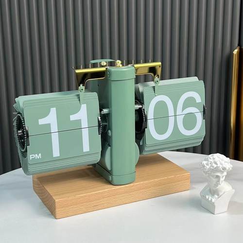 抖音同款胡桃木自动翻页时钟创意自动时钟摆件翻页机械坐钟客厅