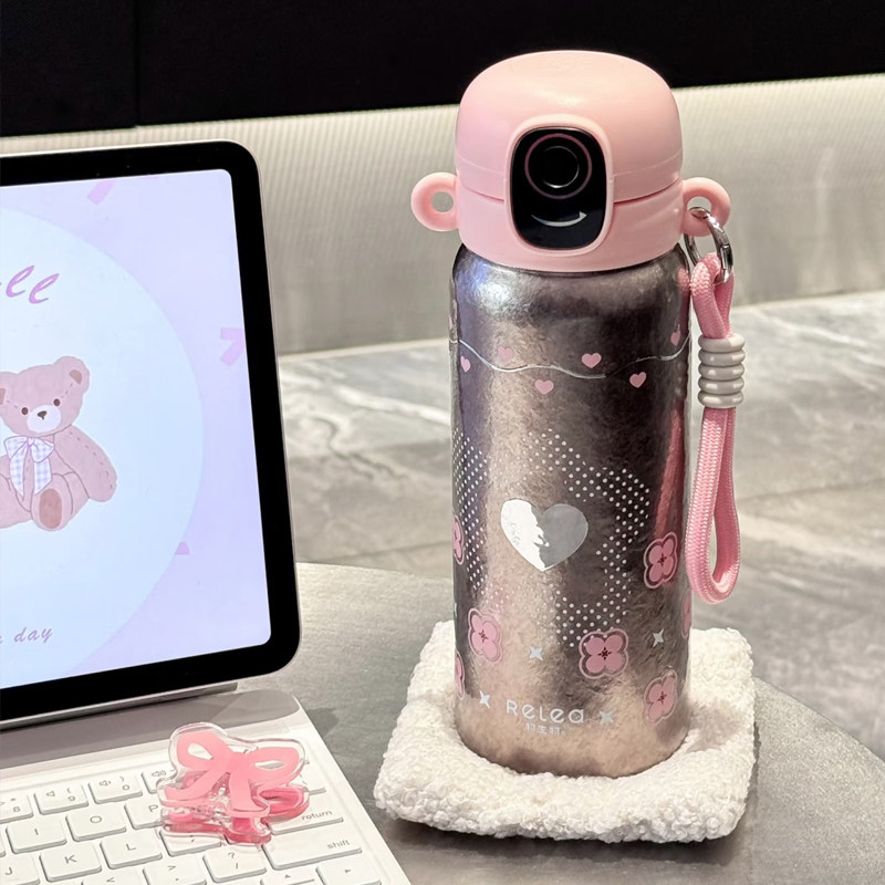 物生物指纹解锁密码水杯儿童上学专用纯钛吸管保温杯学生钛杯子