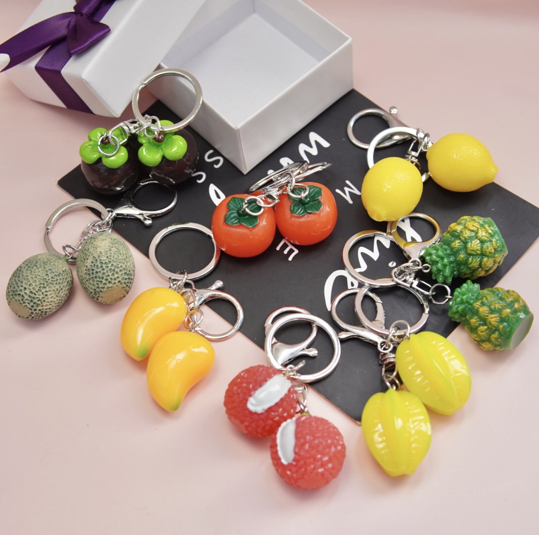 卡通树脂水果钥匙扣仿真水果节日小礼品杨桃西红柿哈密瓜芒果挂件