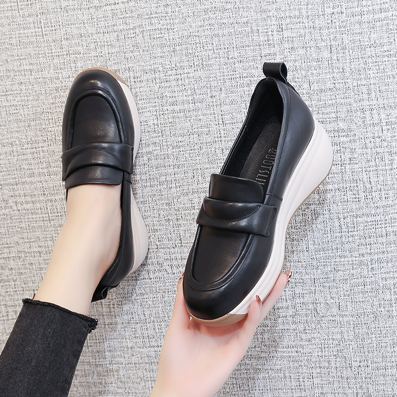 厚底妈妈鞋2025秋新款一脚蹬乐福鞋真皮舒适休闲女鞋中年坡跟单鞋,女鞋,浅口单鞋,淘宝优惠券,粉丝福利购,淘宝优惠卷