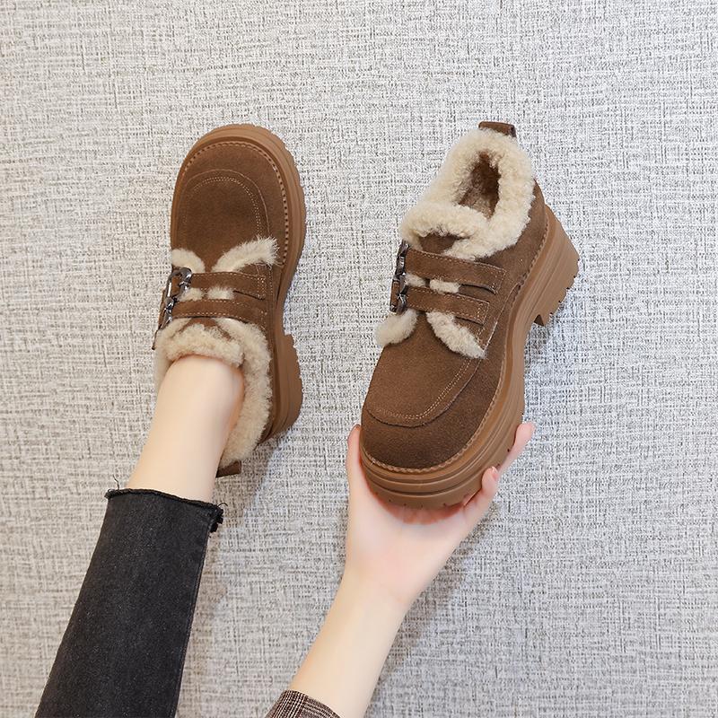 内增高毛毛鞋冬季外穿真皮棉鞋子