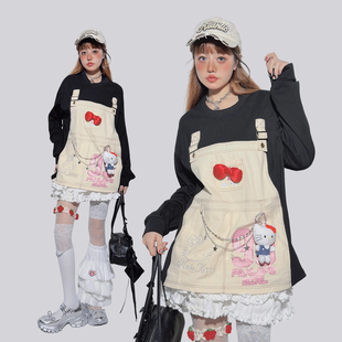 饭粒家 原创设计感乖嗲kt喵 假两件甜美卫衣女宽松显瘦上衣休闲
