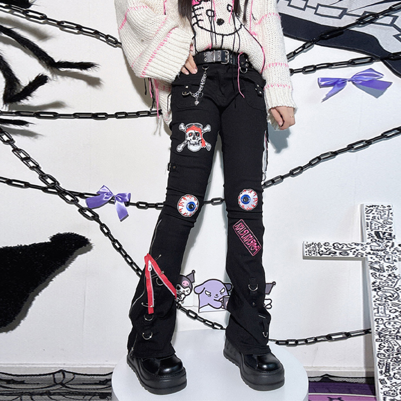 买它！黑色高腰牛仔裤微喇修身