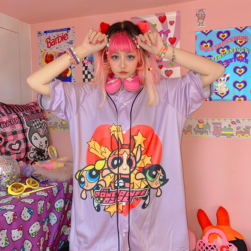 Package mail rice grain home Japanese Harajuku two-dimensional cartoon printed loose cardigan baseball suit Street sweet beauty coat