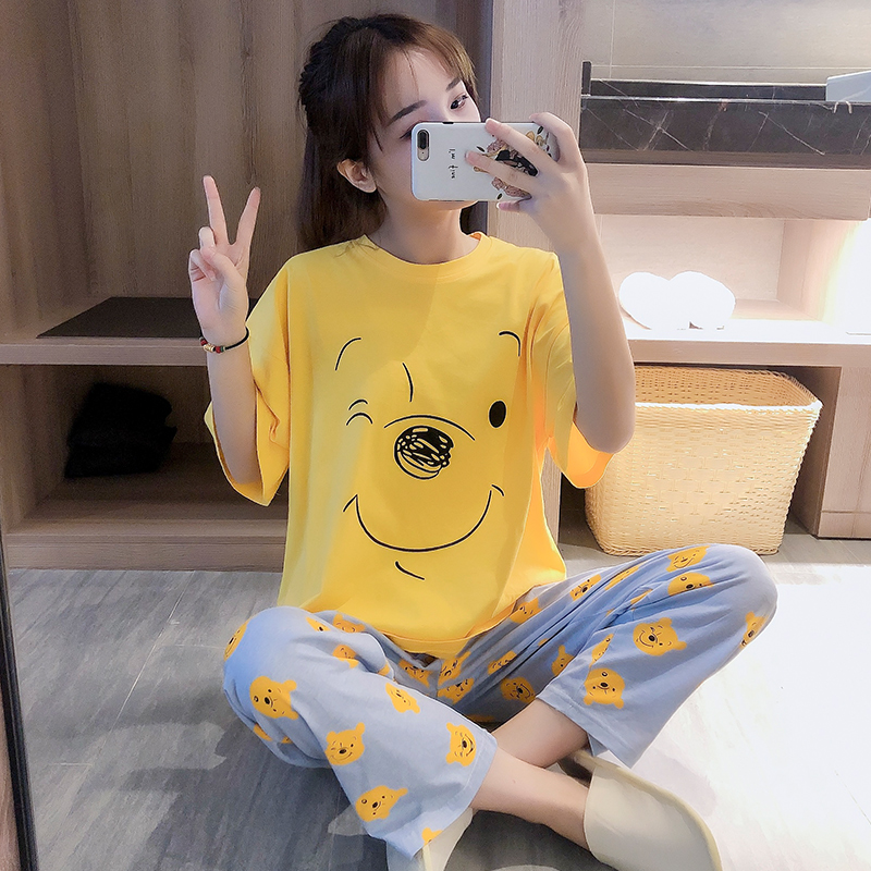 Real pajamas new summer short sleeve trousers cotton cartoon home suit