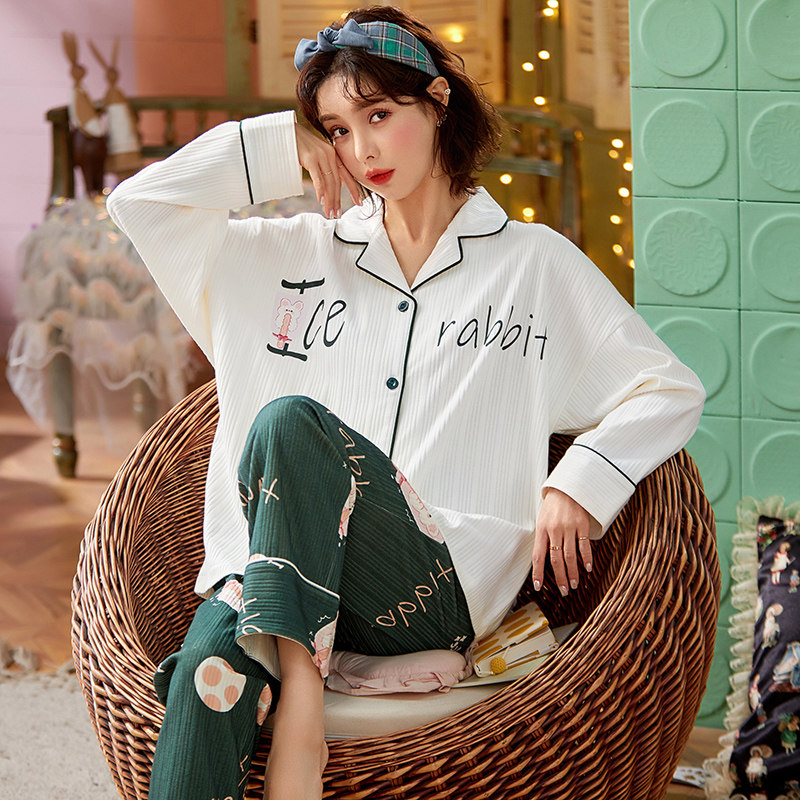 Real spring cartoon combed cotton long sleeve pajamas suit