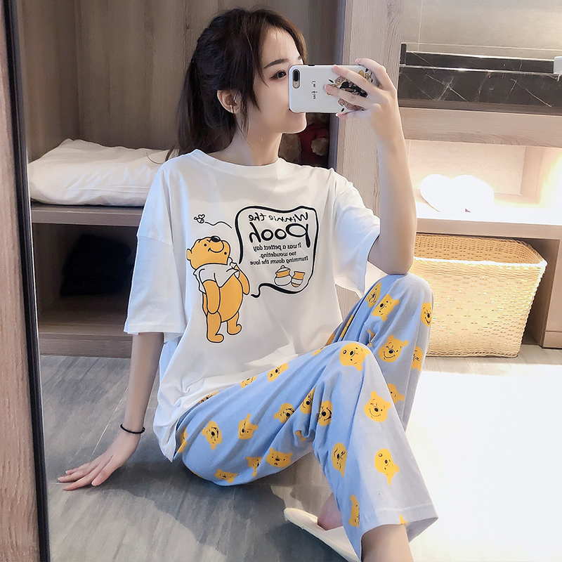 Real pajamas new summer short sleeve trousers cotton cartoon home suit