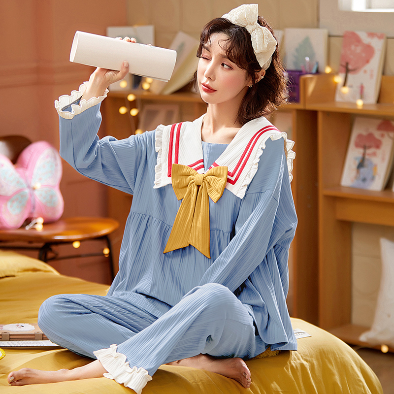 New spring pajamas jacquard striped cotton Princess lovely young students wear home clothes