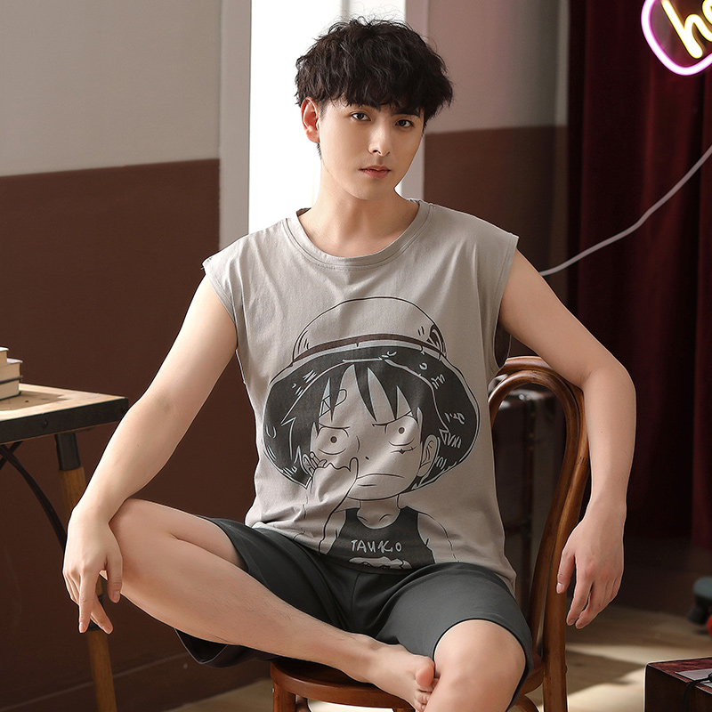 Real pajamas men's summer cotton sleeveless vest shorts Korean leisure home suit