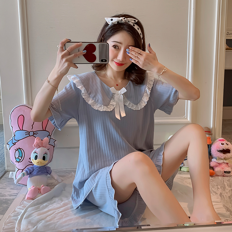 Real pajamas female summer pajamas Cute short sleeve net red home clothes