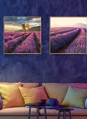 普罗旺斯紫色薰衣草装饰画客厅餐厅卧室床头背景墙房间挂画正方形