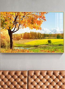 高清风景发财树客餐厅装饰画金黄色森林树叶枫叶办公室背景墙挂画