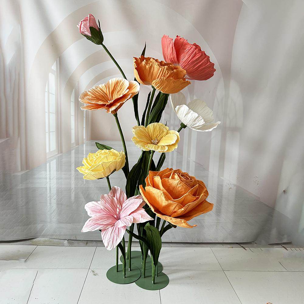 拍照婚庆道具多巴胺仿真花大型纸艺玫瑰花虞美人套装求婚场地布置