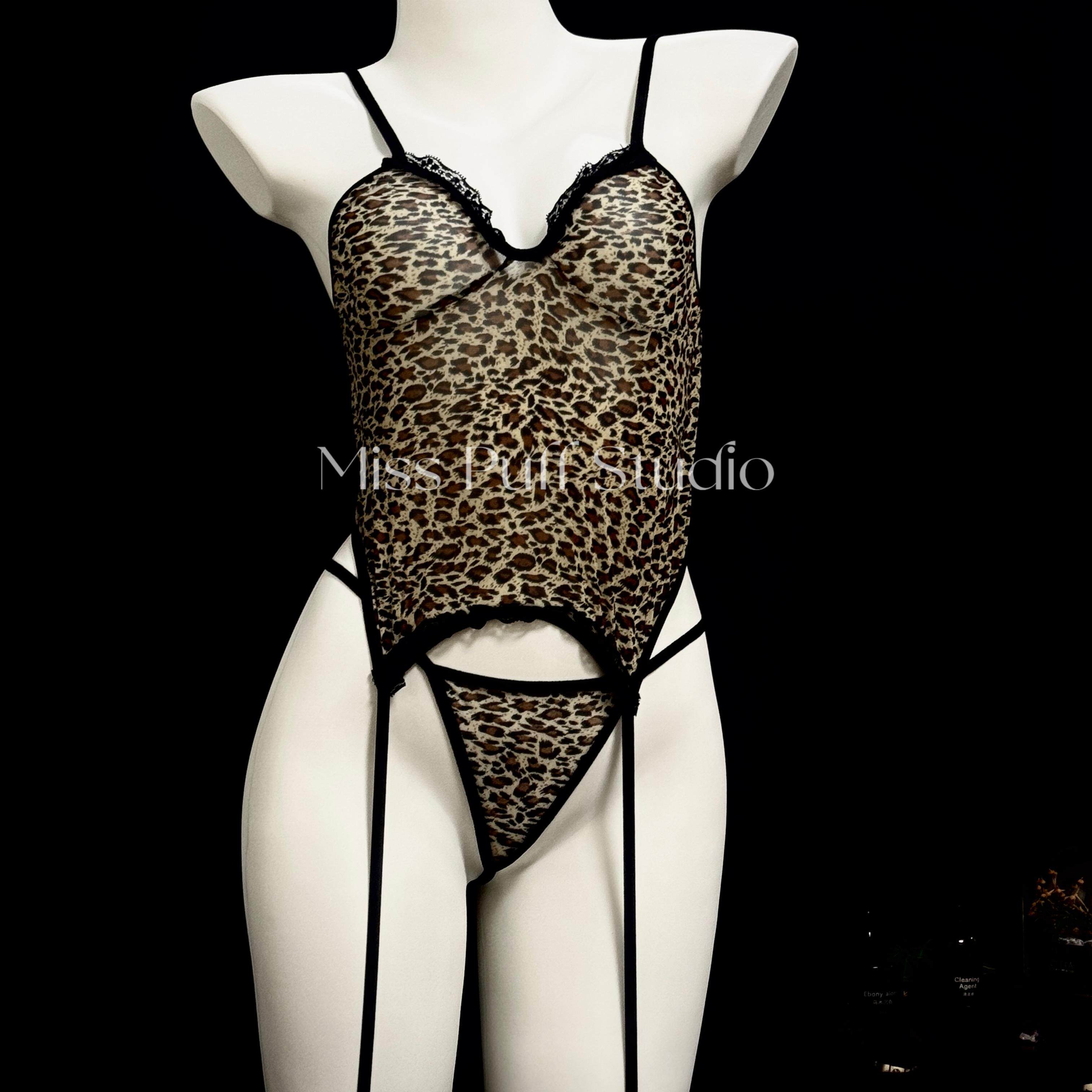 【野性kiss】豹纹性感cos蕾丝紧身文胸内裤套装情调
