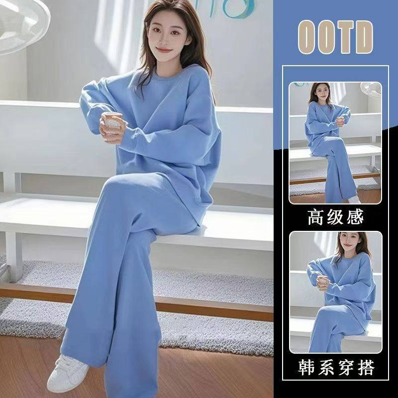 胖MM早春大码新款卫衣秋冬加绒运动服时尚韩版宽松加厚休闲两件套