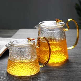加厚耐热玻璃泡茶煮茶壶锤纹侧把家用花茶壶高硼硅玻璃壶茶壶套装