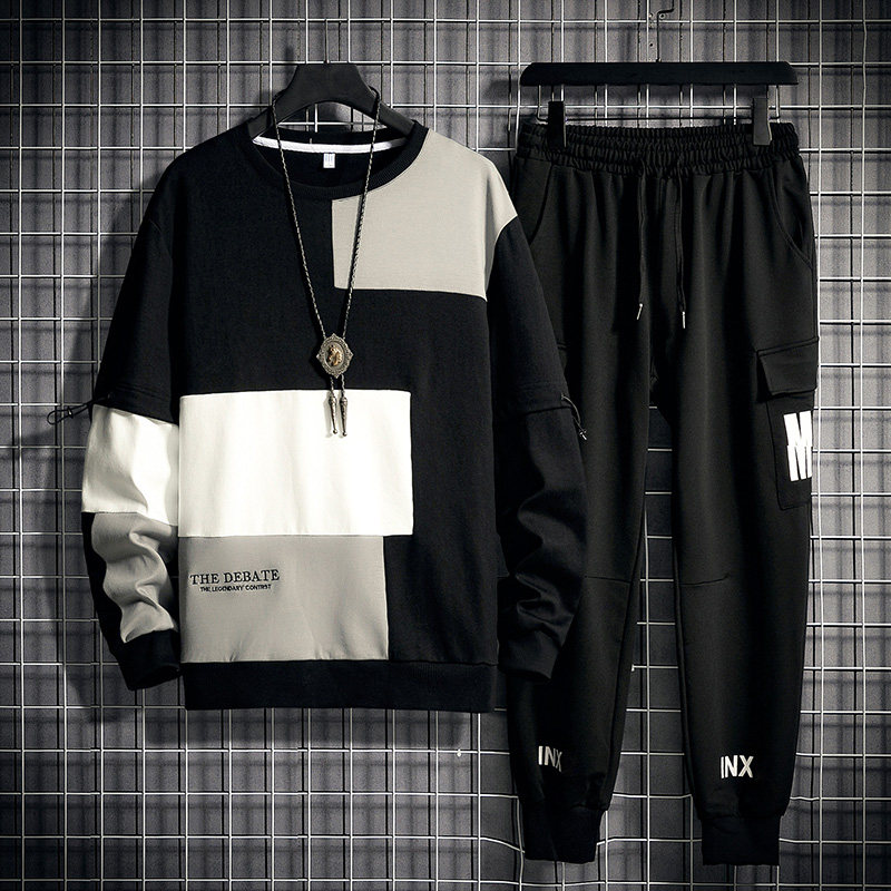 2021春季男士休閒圓領套裝男新款衣服韓版潮流時尚男裝