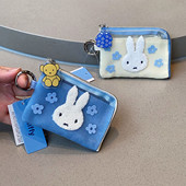 日系卡通米飞兔网纱刺绣钥匙包便携零钱包卡包可爱包包挂饰小挂包