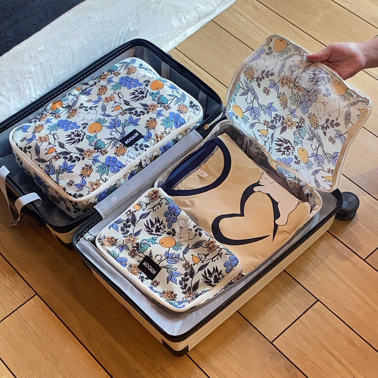 日系卡通姆明可爱印花手提收纳包三件套居家旅行衣物分装袋整理袋