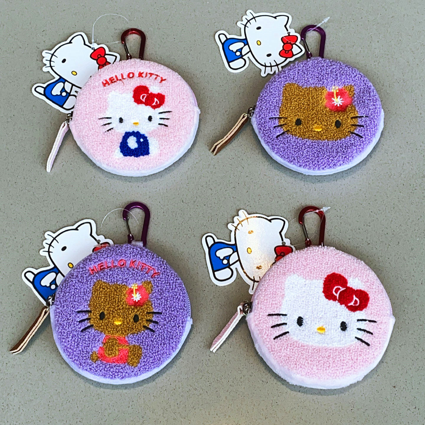 日系可爱卡通毛绒刺绣猫咪圆形多功能小包口红耳机零钱挂包收纳包