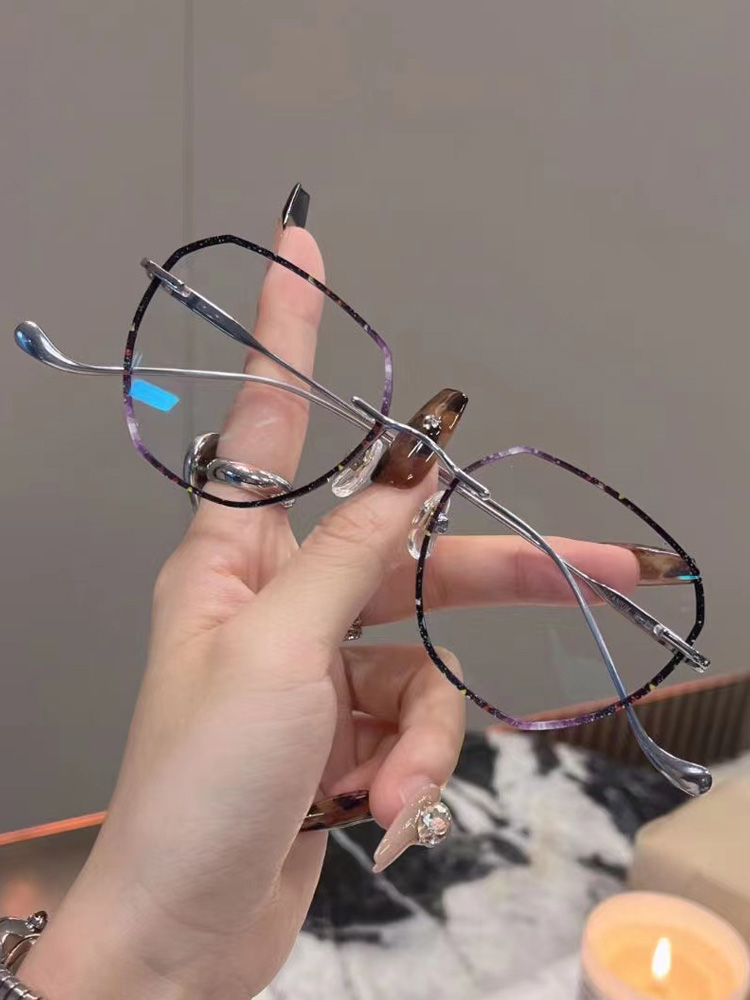 珐琅彩边纯钛无框眼镜近视女配镜配度数防蓝光护目无边框超轻镜框
