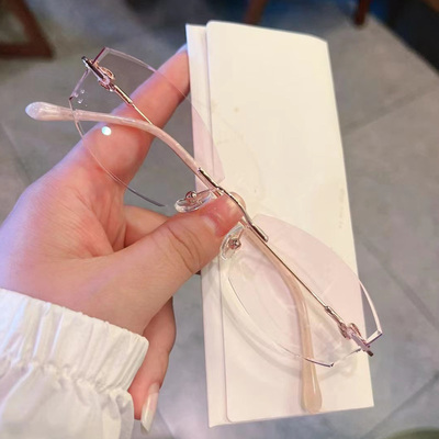 无框切边防蓝光防辐射近视眼镜女