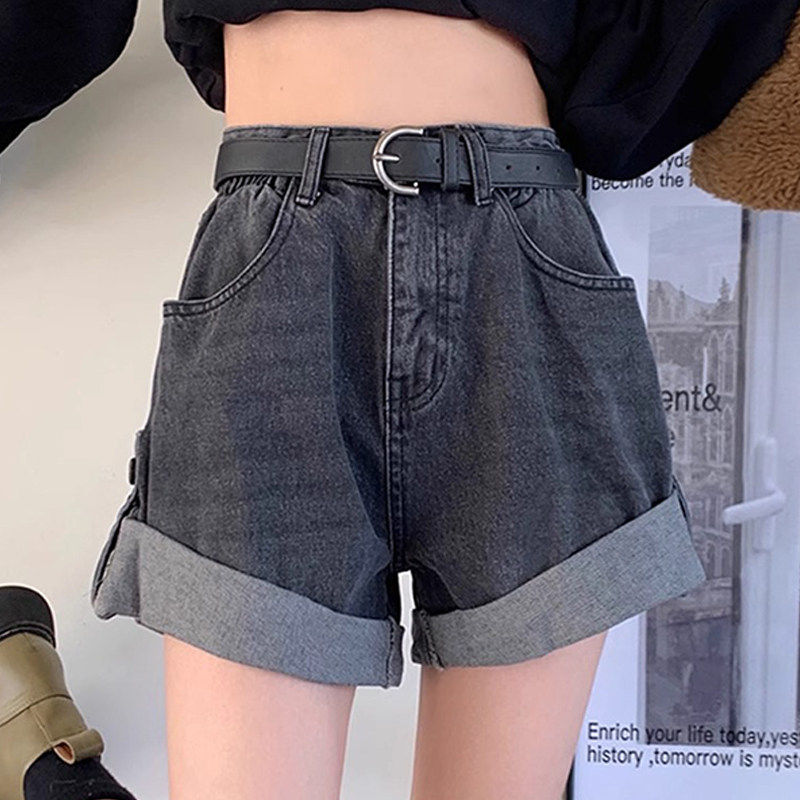 卷边牛仔短裤女夏季新款大码胖mm高腰遮胯百搭显瘦a字阔腿热裤潮