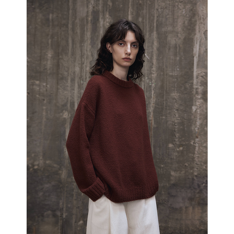 澳洲羊毛混三色圆领套头毛衣