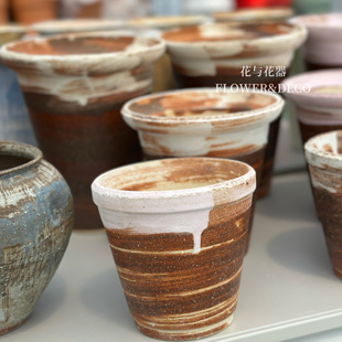 花与花器 匣钵土粗陶花盆陶土手工花盆陶盆桌面阳台盆栽透气性好