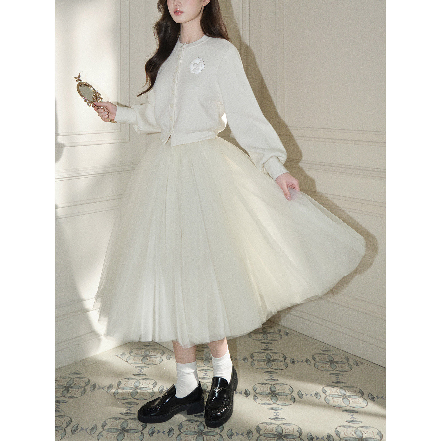 avenement/法式网纱半身裙/白色纱裙蓬蓬裙古典生日中长裙女