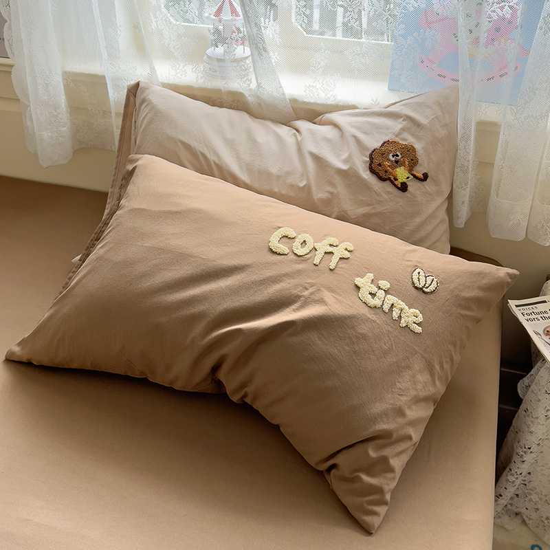 毛巾绣水洗棉学生2025新款枕头套单个枕套一对装48cmx74cm枕芯套