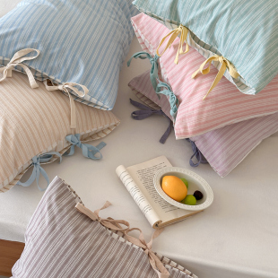 蝴蝶结色织枕套2025新款 48cmx74cm单个 纯棉枕头套全棉100一对装