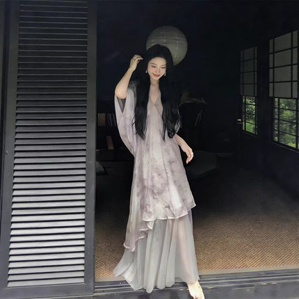 宽松型气质2026巨好看连衣裙女夏季新款新中式禅意风拼接裙长裙