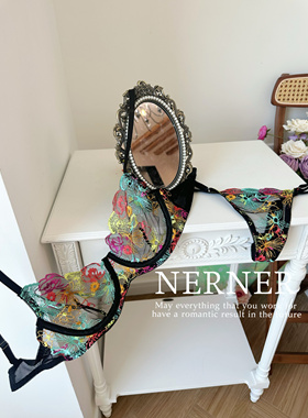 NERNER  火辣绚丽*性感蕾丝三点式性感红色镂空蕾丝刺绣内衣套装