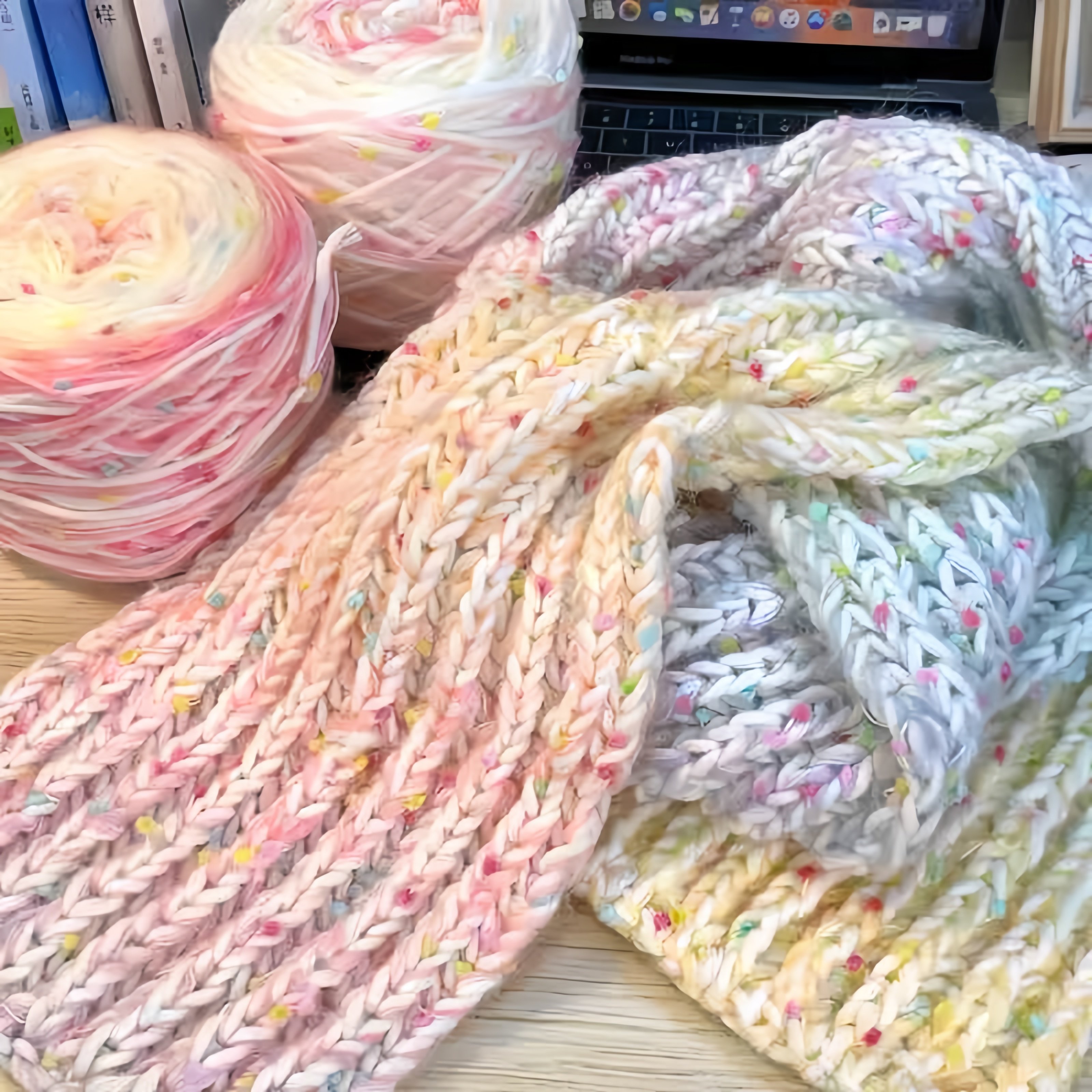 手工diy围巾渐变彩虹毛线