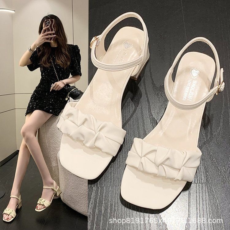 网红法式水钻拖鞋女夏外穿2022配裙子时尚中跟百搭凉鞋仙女风凉拖,女鞋,罗马凉鞋,淘宝优惠券,粉丝福利购,淘宝优惠卷