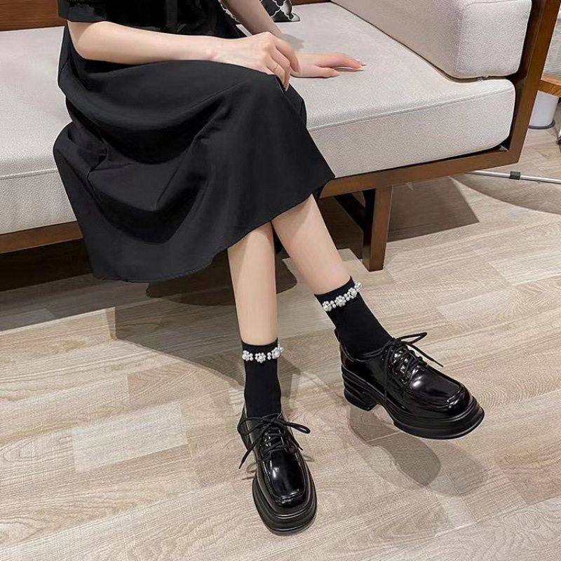 漆皮厚底乐福鞋女春季2024新款英伦风方头增高显瘦系带小皮鞋单鞋,女鞋,乐福鞋（豆豆鞋）,淘宝优惠券,粉丝福利购,淘宝优惠卷