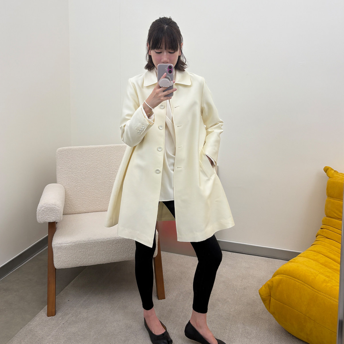 FOEN英伦风中长款风衣女单排扣翻领羊毛外套米色大衣女秋季通勤