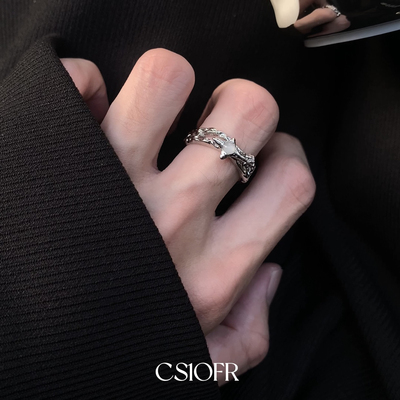 白月光星芒戒指男女潮清冷风小众设计不规则开口可调节戒指