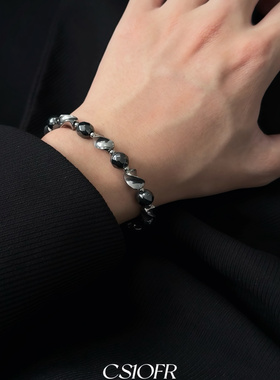 暗蓝黑钛钢手链暗黑风元素男女