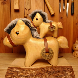 香樟木木雕马上有钱马年礼物有寓意义送女友送礼刻字定制新年招财