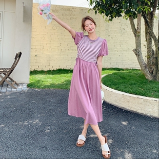 P125 现货 G91 条纹连衣裙女2C212 K178 韩系时尚