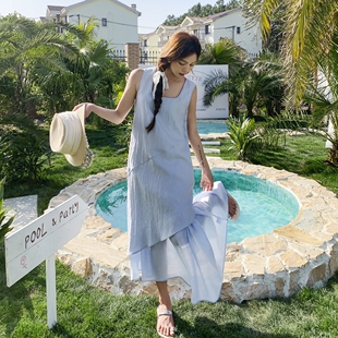 新品 P145 休闲无袖 拼接连衣裙2C215 K215 中长款 25夏季