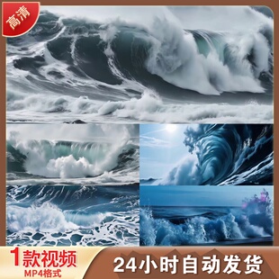巨浪波涛汹涌海面风暴巨潮蓝色白泡沫LED舞台背景视频剪辑素材